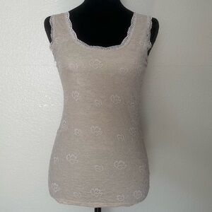 VILA Clothes Lace Tank Top Beige Nude Floral Sheer XS